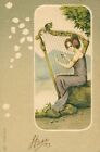 IILLUSTRATEUR  ART NOUVEAU joueuse de harpe