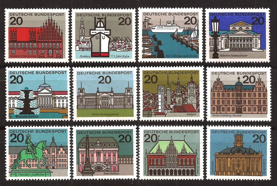 [D6418] BRD, Germany, Full set 1964 MNH** German Cities, Buildings, Architecture - Image 1 of 1