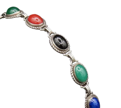 Pulsera DANECRAFT 925 Plata Vintage Ónix Lapislázuli y Cornalina BT9723 Foto 1 de 4