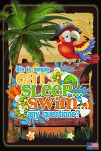 EAT SLEEP SWIM! 8"X12" OUTDOOR METAL SIGN TIKI BAR POOL HOT TUB BEACH DECOR - Picture 1 of 2