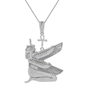 45+ Grams Real Silver VVS1/D Egyptian Goddess Isis Ankh Cross Charm Pendant 3" - Picture 1 of 17