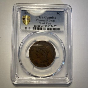 1842 Large Cent PCGS Genuine Cleaned-F Detail Small Date - Picture 1 of 2
