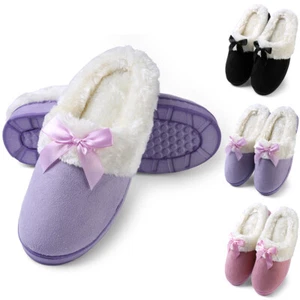 Aerusi Mujeres Slip On Suede Fuzzy Faux Fur Slippers Memory Foam Warm House Shoes - Imagen 1 de 21