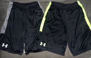Under Armour Youth Boy’s Sz Med UA Heat Gear Logo Shorts Lot Of 2 Pr Black/Gray - Picture 1 of 16