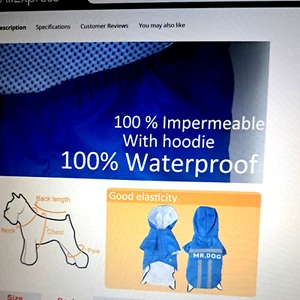 NIB-Sz M Dog Reflective Rain Jacket with Hood Blue White Gray MR DOG on back - Picture 1 of 14