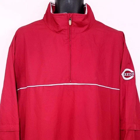 Cincinnati Reds Warm Up Jacket Vintage 90s Windbreaker Convertible Sleeves XL Cover