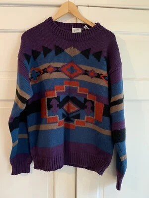 Suéter de punto tribal vintage de los 80 Robert Bruce para hombre púrpura talla M usado en excelente estado Foto 1 de 3