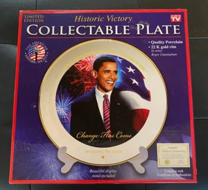 Piatto Presidente Obama Vittoria Storica "Il cambiamento è arrivato " 8" con espositore - Foto 1 di 2