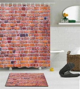 Brick Wall Waterproof Bathroom Polyester Shower Curtain Liner Water Resistant - Imagen 1 de 7