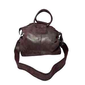 Hobo Sheila Large Leather Satchel Bag Plum Graphite Metallic *STAINS