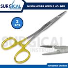 2 Pcs T/C Olsen Hegar Needle Holder Hemostat Scissors 6.5" Serrated German Grade
