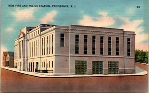 New Fire and Police Station Providence Rhode Island Linen Postcard - Picture 1 of 2