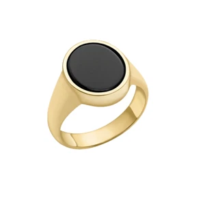 Anillo de sello pulido de ónix negro de oro amarillo de 9 quilates, tallas de la N a la Z (IBB0121) - Imagen 1 de 7