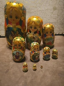 RARE RUSSIAN HAND PAINTED 10 PIECES NESTING 10" DOLLS - Picture 1 of 15
