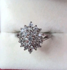 Vintage Sterling Silver 925 CZ Diamond Floral Cluster Ring Size 7.25 - Picture 1 of 9