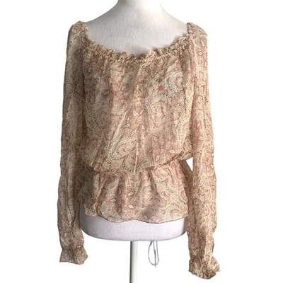 Nuevo con etiquetas Top The Limited Estampado Floral Cachemira Transparente Volantes Femenino Delicado 100% Seda Foto 1 de 4