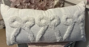 Tk Maxx Bow , XL Oblong White Cushion , Tufted Bows, 28 X 14 Inch - Picture 1 of 3