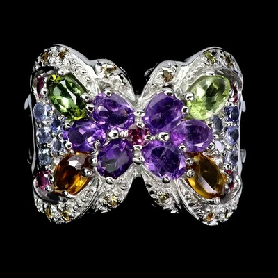 Anillo de plata de ley 925 ovalado amatista zafiro tanzanita piedras preciosas tamaño de joyería  Foto 1 de 4