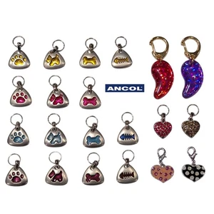 Pet Charm Dog Ancol Puppy Cat ID Tags Collar Silver Bling Diamante Heart Pink - Picture 1 of 50