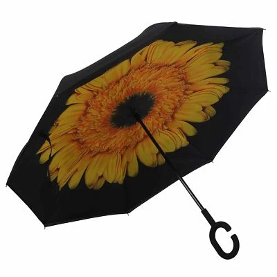 Regenschirm umgedreht Sonnenblume Stockschirm doppellagig Sturmfest Windsicher - Bild 1 von 4