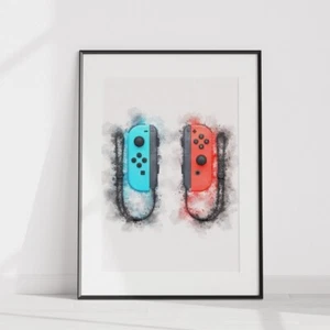 Watercolour Gaming Poster Print Gamer Bedroom Wall Art Kids Controller 1048 - Picture 1 of 2