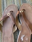 COACH NY Shelly Gold Turnlock Flip Flop Sandal Brown Leather Flip Flops 8.5 GUC!