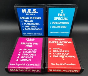 4x Atari 2600 Cartridges H.E.S Pak - Mega Fun - Smash Hit - Super Action - 2 Pak - Picture 1 of 4