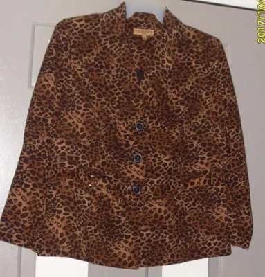 Notations Woman size 1X  brown animal print polyester long sleeve jacket NWOT - Image 1 of 3