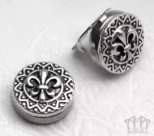 Silver Victorian FLEUR DE LIS CUFF BUTTON COVERS Set Mandarin Collar Cover 2pc - Bild 1 von 3