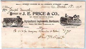 1895 FREDERICK MD J E PRICE IMPLEMENTOS AGRÍCOLAS HERRAJES PINTURA*IMPRESIÓN CIUDADANA - Imagen 1 de 2