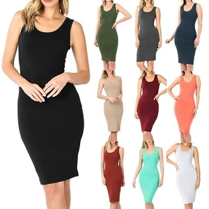 Womens Extra Long Tank Top Dress Cotton Sleeveless Tunic Slip Mini Knee Length  - Picture 1 of 19