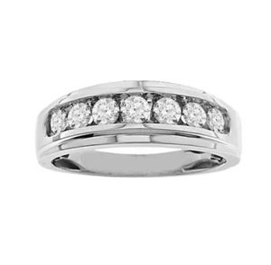 0.75 Cttw Round Diamond One Row Wedding Mens Band Ring 10k White Gold - Picture 1 of 2