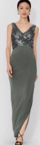 Lauren RL Party Wedding Sequined Jersey Dress  Bluish Gray Gown Maxi V  Sz 6 - Picture 1 of 13