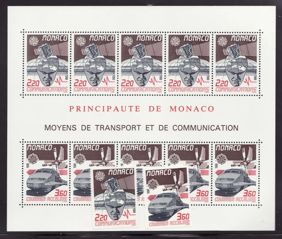 1987 - #1623 #1624 & #1624a Monaco Souvenir Sheet / Transportation Europa  cv$32 - Image 1 of 1