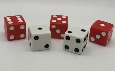 1998 Risk Board Game Replacement Pieces Parts 5 Red & White Battle Dice - Image 1 of 3