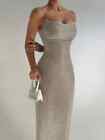 Strap Sparkle Dress Women Glitter Elegant Split Sleeveless Long Dress Fashion