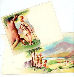 Vintage greetings card artwork illustration walkers ramblers in landscape #81 - Picture 1 of 5