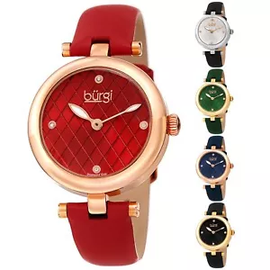 Women's Burgi BUR196 Diamond Markers Argyle Pattern Dial Leather Strap Watch - Picture 1 of 21