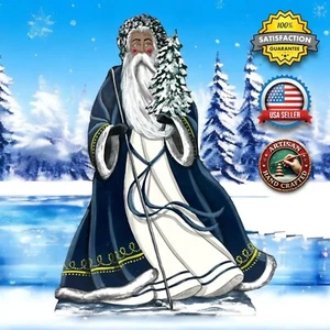 "Arte popular artesanal azul viejo mundo Papá Noel madera decoración navideña grande 23,2""" - Imagen 1 de 24