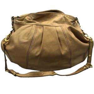 Steven by Steve Madden Tan Large Leather Hobo Bag Black & White Cloth Lined - Picture 1 of 15