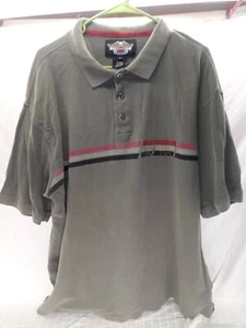 Harley-Davidson Mens XL Smoke Gray Collard 3 Stripe Short Sleeve Shirt FREE SHIP - Picture 1 of 6