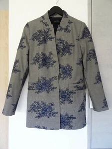 ZARA GREY NAVY CHECKED FLORAL FROCK COAT JACKET SIZE S - Picture 1 of 12