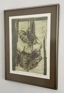 Abstract COLLAGRAPH Framed Signed Guteliu M. Miller? Scandinavian Style - Picture 1 of 12