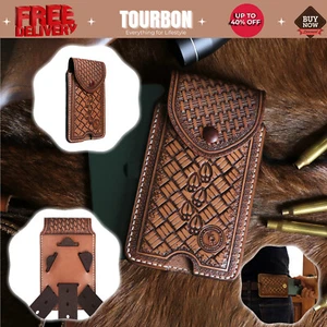 Tourbon étui en cuir véritable pour téléphone portable pochette étui de transport avec boucle de ceinture portefeuille - Photo 1 sur 24