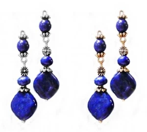 Earrings Lapis Lazuli, long drop, choose clip on or pierced fittings - Picture 1 of 3