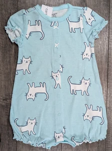 Baby Girl Clothes New Carter's 18 Month Blue Cat Romper Outfit - Picture 1 of 3