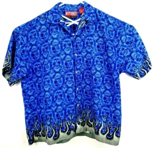 Disturbed Ringosport Mens Shirt Size XL S/S Button Blue Skulls Flames Intensive - Picture 1 of 8