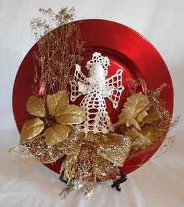 Handcrafted Flower Arrangement Table Or Wall Decor W/ Crocheted Angel - Picture 1 of 2