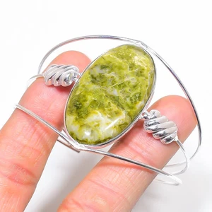 Serpentine Oval Shape Gemstone Adjustable Bangle Handmade Amazing Jewelry BR 302 - Picture 1 of 7