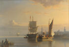 peinture à l'huile peinte à la main sur toile "Scène portuaire européenne avec deux navires"@NO6711
